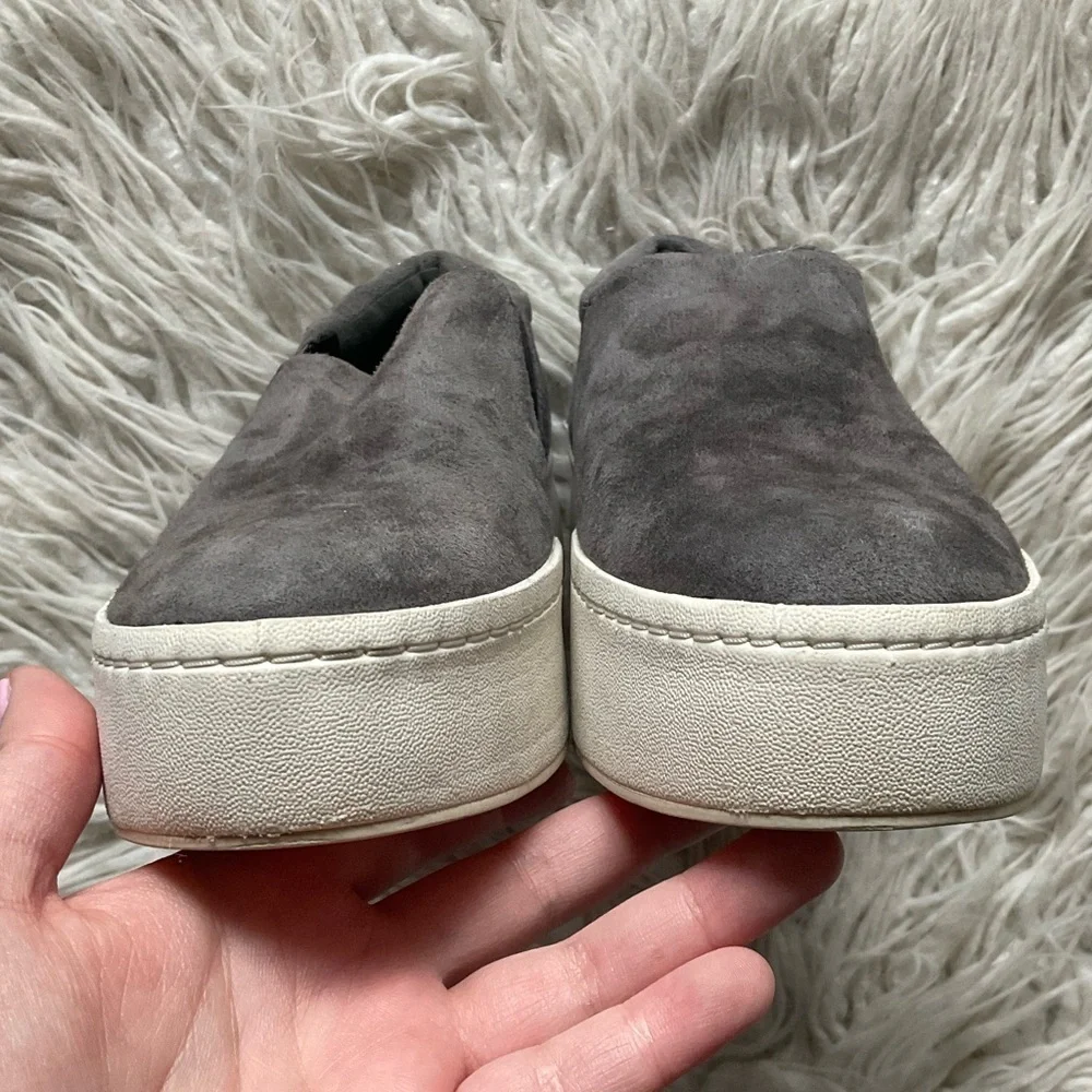Vince Warren Gray Suede Leather Chunky Platform Flatform Slip-On Sneakers Size 6